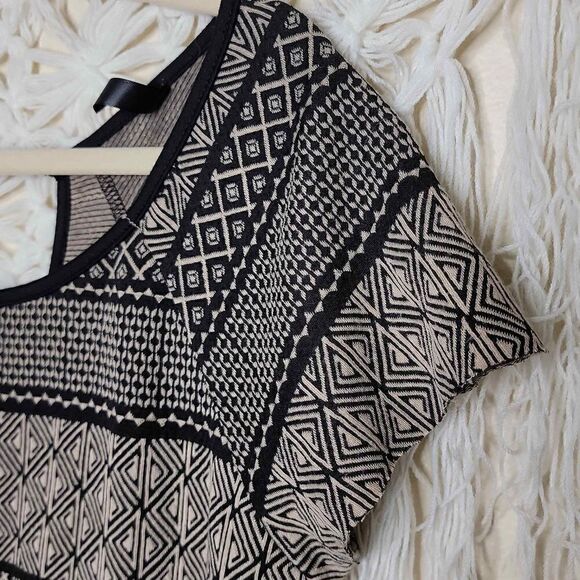 Interi Geometric Cutout Short Sleeve Dress Tan Black Size XL - Picture 3 of 9